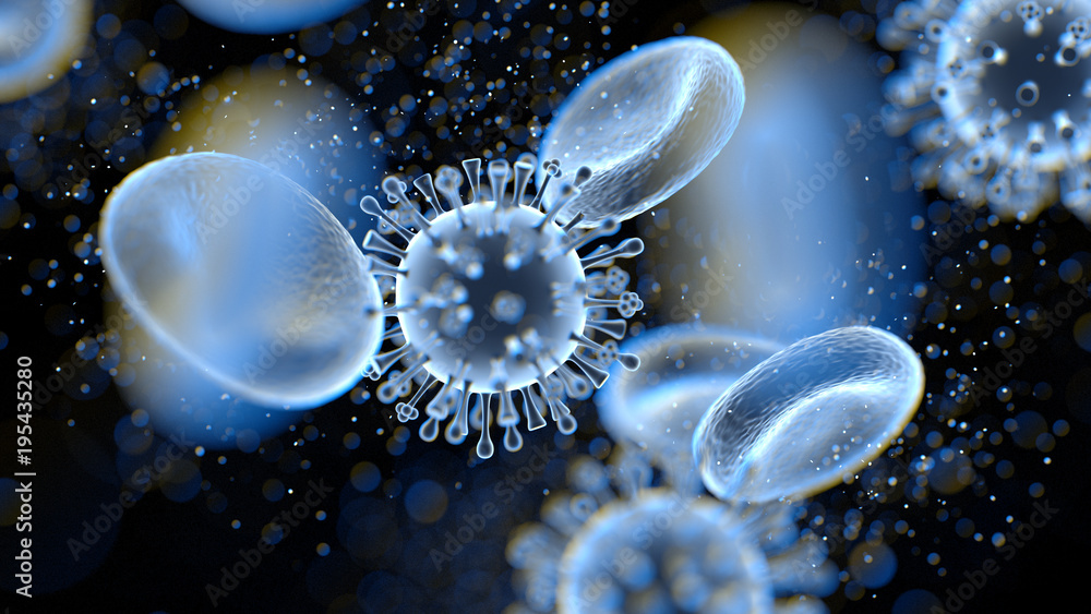 Wall mural 3d rendering abstract background of viruses in blood