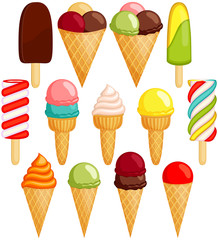Colorful ice cream popsicle 13 elements set.