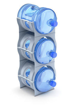 Water cooler bottle rack with three bottles
