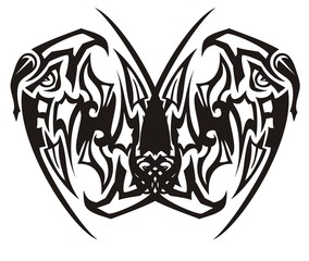 Fototapeta premium Ethnic butterfly from eagle heads. Expressive abstract peaked butterfly whose wings are formed by the eagle heads, for your design