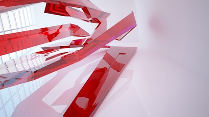 Abstract white and colored gradient glasses interior multilevel public space with window. 3D illustration and rendering.