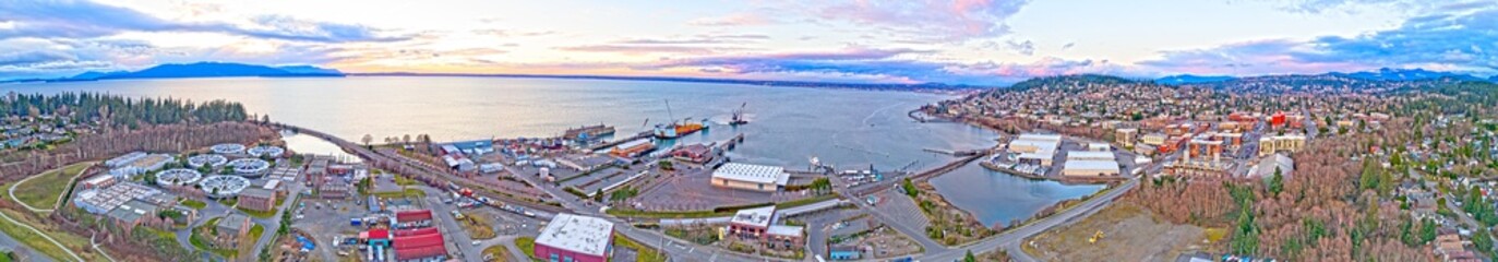 Bellingham Washington USA Panoramic Aerial View Fairhaven Neighborhood Chuckanut Bay San Juan...