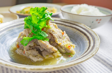 Boiled Pork with Lime,Garlic and Chilli sauce,Thai Salad,Thai Food,Thai dishes