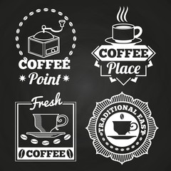 Coffee market shop and cafe label collection on chalkboard