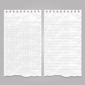 Wrinkled ripped lined page templates for notes or memo