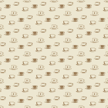 Flat coffee cup and mug seamless pattern for cafe, shop