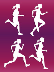 White female running silhouette vector set