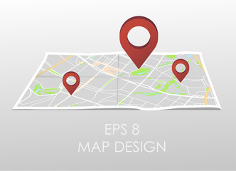 City map with marker pin. Abstract district city map design. 
