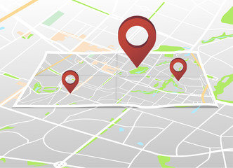 City map with marker pin. Abstract district city map design. 