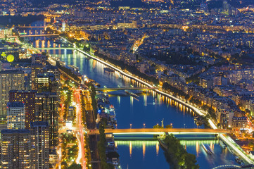 Seine river in Paris. Night scene from Eiffel Tower