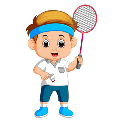 Young boy playing badminton