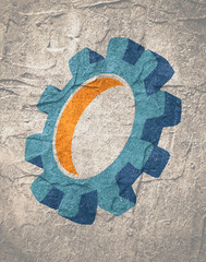 Gear 3D symbol. Minimal abstract logo template. Precision machinery relative