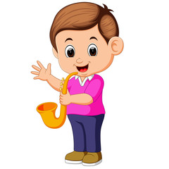 boy plays saxophone