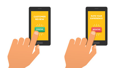 Customer review concept. Hand press the rating button. Feedback, reputation and quality concept.