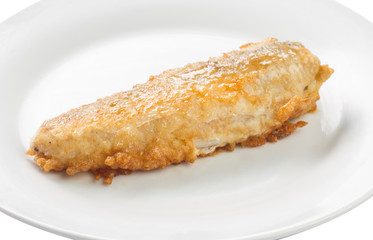 fried fish, fish on a plate, white background