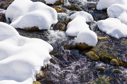 mountain river snow