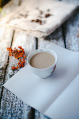 A cup of coffee in the morning sun.