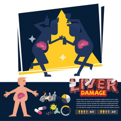 liver crisis. liver damage with infographic element. Liver cirrhosis concept - vector illustration