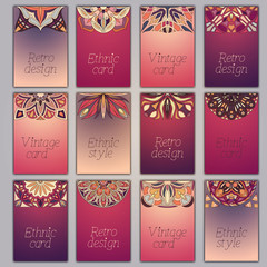 Card set with floral decorative mandala elements background. Asian Indian oriental ornate banners.