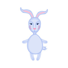 Fototapeta na wymiar Cartoon cute vector rabbit standing isolated on white, colorful illustration hare, farmer domestic kid animal, Character design for greeting cards, children invite, creation of alphabet, baby shower