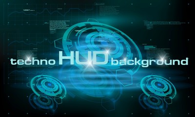 HUD technology background, colorful digital background, 3D technology interface. HUD techno background with floating numbers