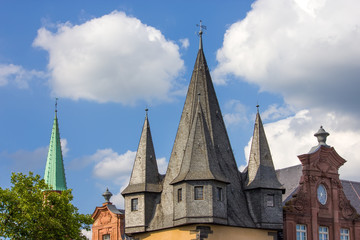 Roof tops of the old traditional buildings in Frankfurt, Germany