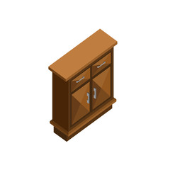 Wood Cabinet Drawer Isometric Furniture Illustration Design