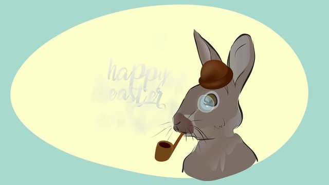 Animated Happy Easter Holiday Card with Rabbit Smoking Pipe 