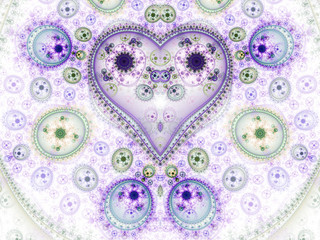 Purple clockwork fractal heart, digital artwork for creative graphic design