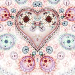 Red clockwork fractal heart, digital artwork for creative graphic design