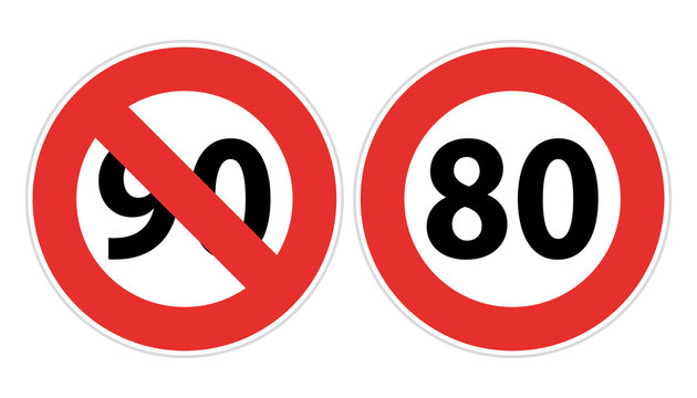 Nouvelle mesure de limitation de vitesse. Panneau 80 km/h et 90 km/h barré.