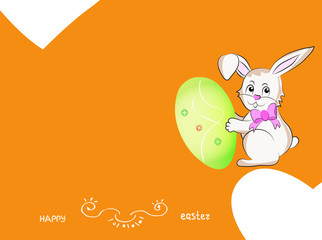 Happy Easter Bunny Vector and Colorful Eggs. Vector Color Illustration Greeting Card rectangular format