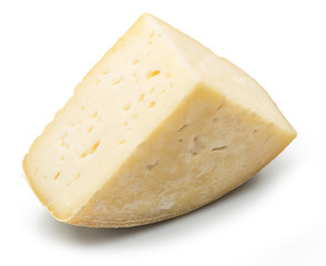 Piece of homemade cheese on the white background.