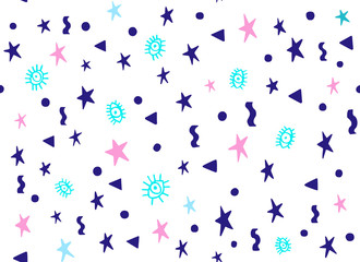 Fototapeta na wymiar Seamless pattern eyes with stars Blue and pink