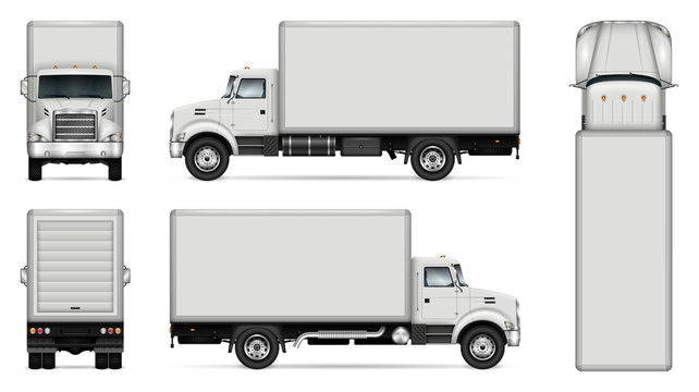 Truck vector mock-up. Isolated template of lorry on white background. Vehicle branding mockup. Side, front, back, top view. All elements in the groups on separate layers. Easy to edit and recolor.