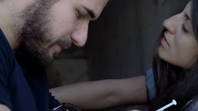 Drug Addict Couple Taking Heroin Together