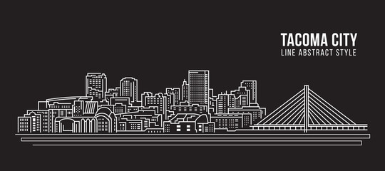 Fototapeta premium Cityscape Building Line art Vector Illustration design - Tacoma city