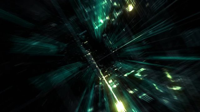 Flight into cosmic futuristic HUD tunnel seamless VJ loop for music videos, night clubs, audiovisual show and performance, LED screens and projection mapping. 4K 3D render loop