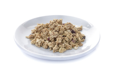 granola close up isolated on white background.
