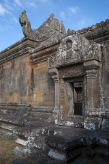 Dangrek Mountains Cambodia, decorated doorway at the 11th century Preah Vihear Temple complex