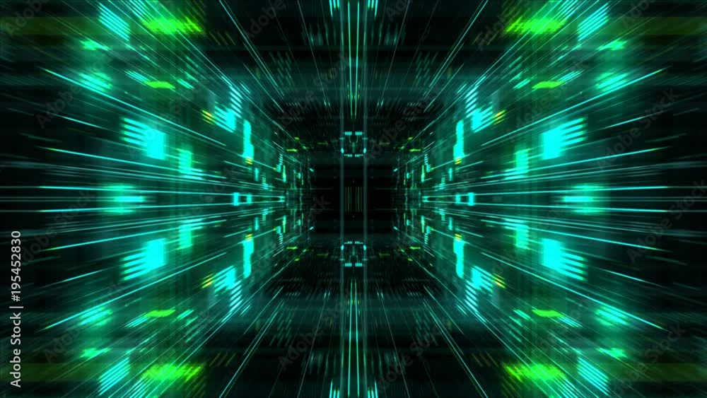 Poster abstract futuristic sci fi warp tunnel with particle grid. motion graphic for data center, server, i