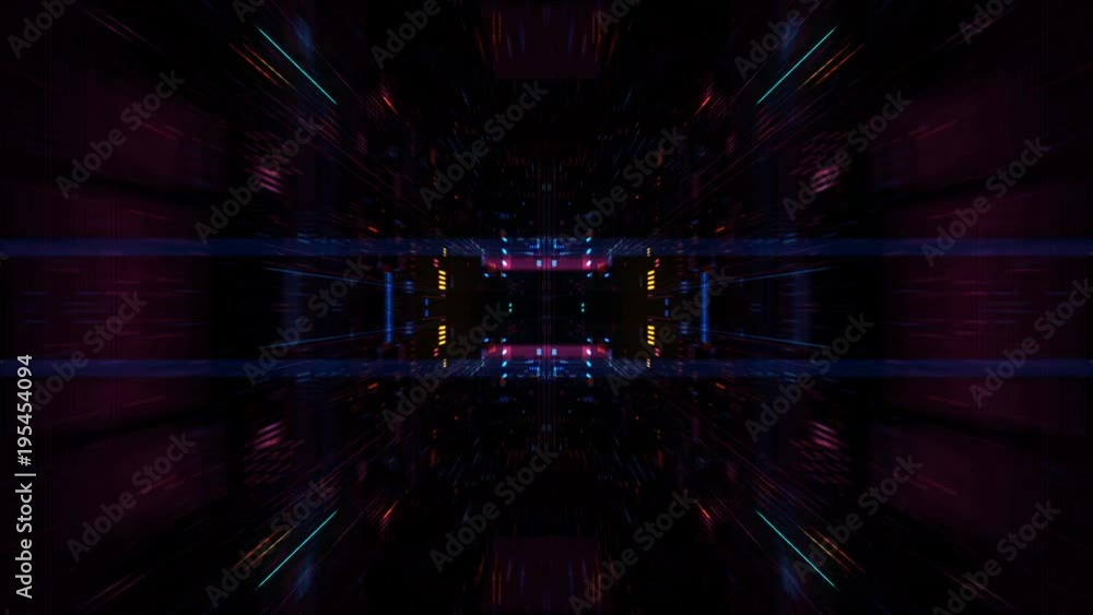 Poster abstract futuristic sci fi warp tunnel with particle grid. motion graphic for data center, server, i