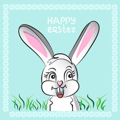 Happy Easter Bunny and Colorful Eggs. Vector Illustration Greeting Color Card square format