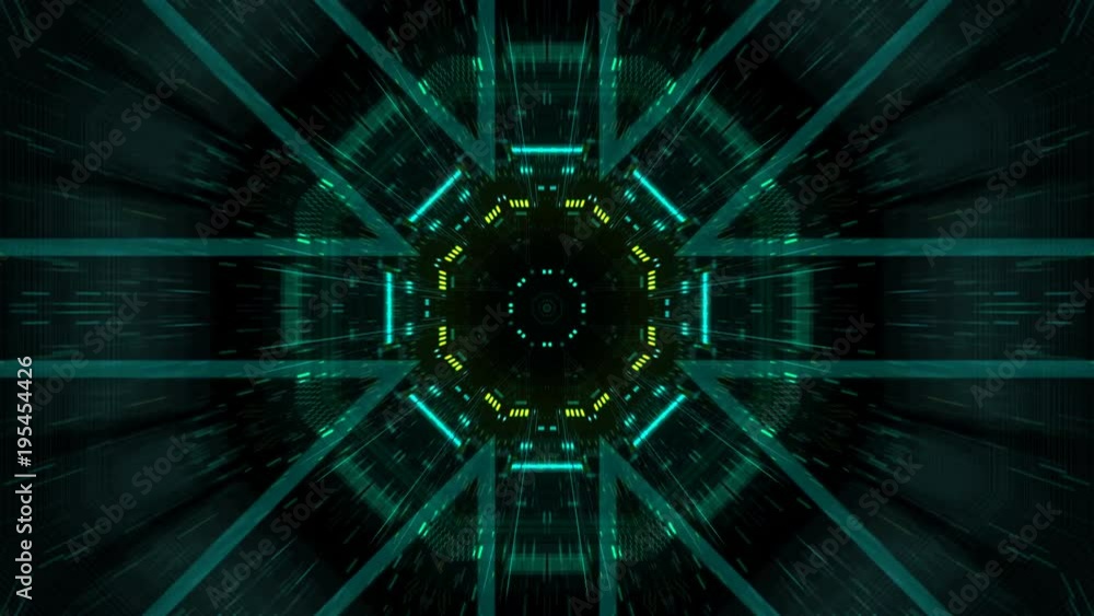 Poster abstract futuristic sci fi warp tunnel with particle grid. motion graphic for data center, server, i