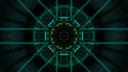 Abstract futuristic sci fi warp tunnel with particle grid. Motion graphic for  data center, server, internet, speed. Futuristic big data visualization, hi tech background. 3D rendering.