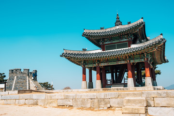Obraz premium Hwaseong Fortress Seojangdae, Korean traditional architecture in Suwon, Korea