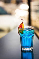 Blue Lagoon Cocktail in the Bar, Summer Time