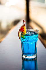Blue Lagoon Cocktail in the Bar, Summer Time