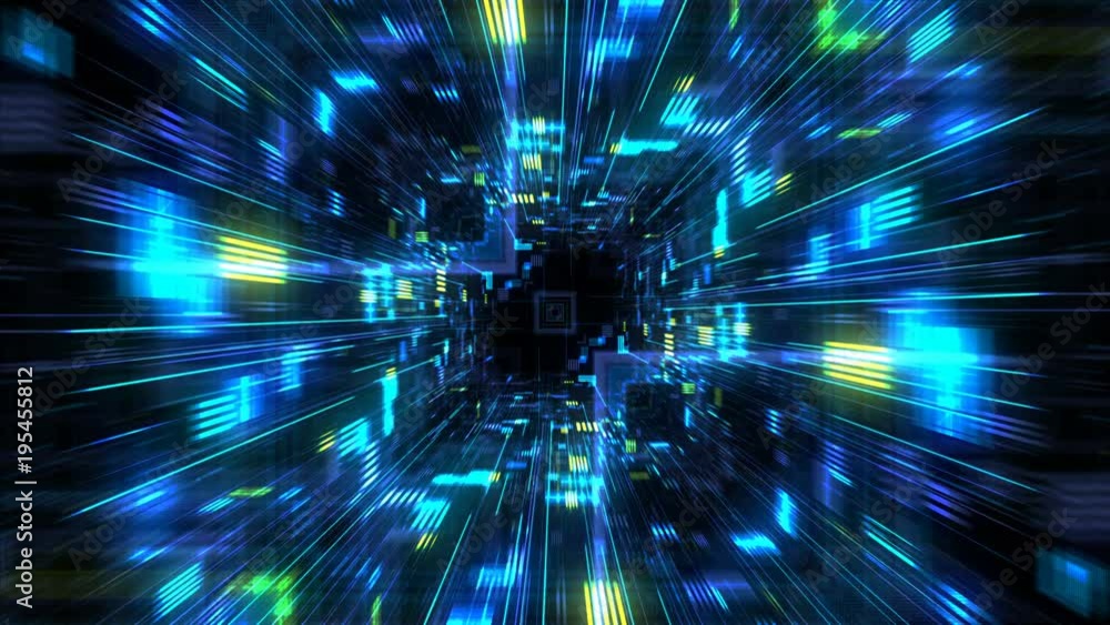 Poster abstract futuristic sci fi warp tunnel with particle grid. motion graphic for data center, server, i
