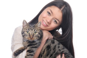 Asian woman with a cat